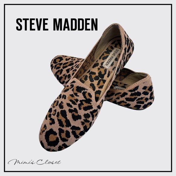 STEVE MADDEN Sabin Knit Leopard Print Fabric Flats - Women's 9 - Picture 1 of 8